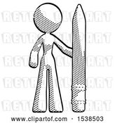Clip Art of Retro Lady with Large Pencil Standing Ready to Write by Leo Blanchette