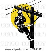Clip Art of Retro Lineman on a Pole - 5 by Patrimonio