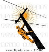 Clip Art of Retro Lineman on a Pole - 7 by Patrimonio