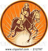 Clip Art of Retro Logo of a Jumping Equestrian and Horse by Patrimonio