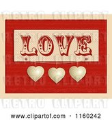 Clip Art of Retro Love Plaque with Suspended Hearts over Red with a Beige Border by Elaineitalia