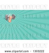 Clip Art of Retro Low Polygon Geometric Hand Holding up a Dumbbel and Turquoise Rays Background or Business Card Design by Patrimonio