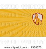 Clip Art of Retro Male Construction Worker Giving a Thumb up in a Shield and Yellow Rays Background or Business Card Design by Patrimonio