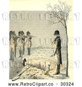 Clip Art of Retro Man over a Grave and Firing Squad Ready by Prawny Vintage
