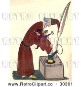 Clip Art of Retro Man Putting Toys in a Large Ink Well by Prawny Vintage