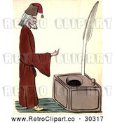 Clip Art of Retro Man Standing by a Large Ink Well by Prawny Vintage