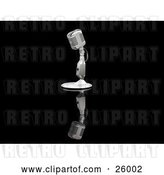 Clip Art of Retro Microphone on a Table Top Stand on a Reflective Black Surface by KJ Pargeter