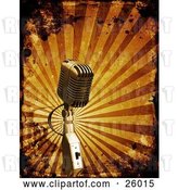 Clip Art of Retro Microphone over a Bursting Orange Background with Grunge Splatters by KJ Pargeter