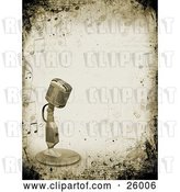 Clip Art of Retro Microphone over a Grunge Background Bordered by Music Notes by KJ Pargeter