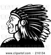 Clip Art of Retro Native American Chief Profile by Patrimonio