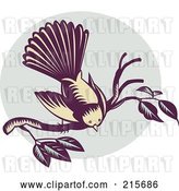 Clip Art of Retro New Zealand Fantail Bird (Rhipidura Fuliginosa) on a Branch by Patrimonio