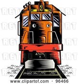 Clip Art of Retro Orange Diesel Locomotive from the Front by Patrimonio