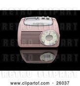 Clip Art of Retro Pink Radio with a Station Tuner, on a Reflective Black Surface by KJ Pargeter