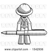 Clip Art of Retro Ranger Guy Weightlifting a Giant Pen by Leo Blanchette