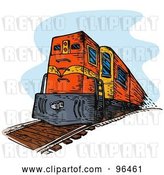 Clip Art of Retro Red Diesel Train from the Front by Patrimonio