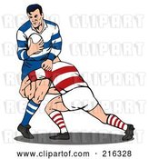 Clip Art of Retro Rugby Football Players in Action - 5 by Patrimonio