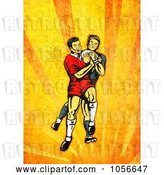 Clip Art of Retro Rugby Player Attacking, on Orange Grunge by Patrimonio