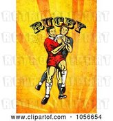 Clip Art of Retro Rugby Player Attacking, on Orange Grunge with Text by Patrimonio