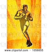 Clip Art of Retro Rugby Player Running on Grungy Orange by Patrimonio
