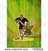 Clip Art of Retro Rugby Player Tackling, on Green Grunge by Patrimonio