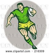 Clip Art of Retro Running Rugby Football Player on a Gray Oval by Patrimonio