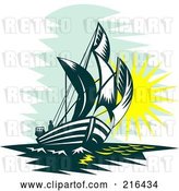 Clip Art of Retro Sailboat at Sea by Patrimonio
