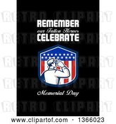 Clip Art of Retro Saluting Soldier in a Patriotic American Shield with Remember Our Fallen Heroes, Celebrate Memorial Day Text on Black by Patrimonio