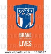 Clip Art of Retro Saluting Soldier over in Remembrance of the Brave Men and Women Who Have Given Their Lives, Celebrate Memorial Day Text on Orange by Patrimonio