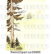 Clip Art of Retro Scene of a Tree and Tall Ship at Sea with Copyspace by Prawny Vintage