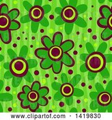 Clip Art of Retro Seamless Pattern Background of 60s Styled Green Daisy Flowers by Prawny