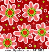 Clip Art of Retro Seamless Pattern Background of 60s Styled Pink Daisy Flowers by Prawny