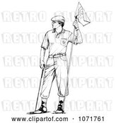 Clip Art of Retro Sketched Male Golfer Holding a Flag by LoopyLand