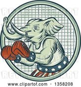 Clip Art of Retro Sketched or Engraved Political Elephant Boxer in a Circle by Patrimonio