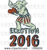 Clip Art of Retro Sketched or Engraved Political Elephant Boxer with Election 2016 Text by Patrimonio