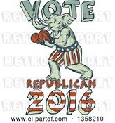 Clip Art of Retro Sketched or Engraved Political Elephant Boxer with Vote Republican 2016 Text by Patrimonio