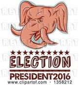 Clip Art of Retro Sketched or Engraved Political Elephant Head with Election President 2016 Text by Patrimonio