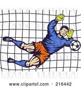 Clip Art of Retro Soccer Goalie Blocking a Ball by Patrimonio
