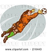 Clip Art of Retro Soccer Goalie Leaping Towards a Ball by Patrimonio