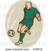 Clip Art of Retro Soccer Player over a Beige Oval by Patrimonio