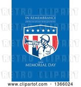 Clip Art of Retro Soldier Blowing a Bugle in an American Shield with in Remembrance of the Brave Men and Women Who Have Given Their Lives, Celebrate Memorial Day Text on Blue by Patrimonio