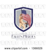 Clip Art of Retro Soldier Holding a Rifle and an American Flag over Remember Our Fallen Heroes, Have a Great Memorial Day Text on White by Patrimonio