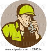 Clip Art of Retro Soldier Using a Radio by Patrimonio