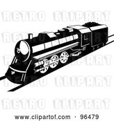 Clip Art of Retro Steam Engine Stopping on a Straight Track by Patrimonio