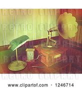 Clip Art of Retro Texture over a Gramophone and Desk Lamp by KJ Pargeter