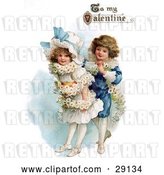 Clip Art of Retro Valentine of a Boy Wrapping His Girlfriend in a White Daisy Flower Garland with "To My Valentine" Text, Circa 1890 by OldPixels