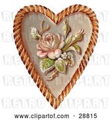 Clip Art of Retro Valentine of a Rose and Blossoms on a Heart, Circa 1890 by OldPixels