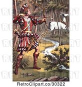 Clip Art of Retro Warrior Hunting a White Fawn by Prawny Vintage