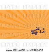 Clip Art of Retro Woodcut Cherry Picker Lift Truck and Orange Rays Background or Business Card Design by Patrimonio
