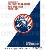 Clip Art of Retro Woodcut Saluting Soldier Holding a Rifle and Saluting with in Remembrance of the Brave Men and Women Who Have Given Their Lives, Celebrate Memorial Day Text on White and Blue by Patrimonio