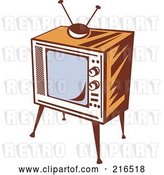 Clip Art of Retro Wooden Box Television and Stand by Patrimonio